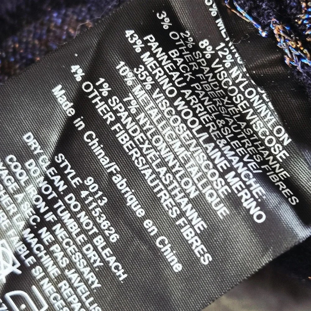 Tory‎ Burch Sweater Womens S Navy Metallic Wave Knit Crewneck Pullover Fitted